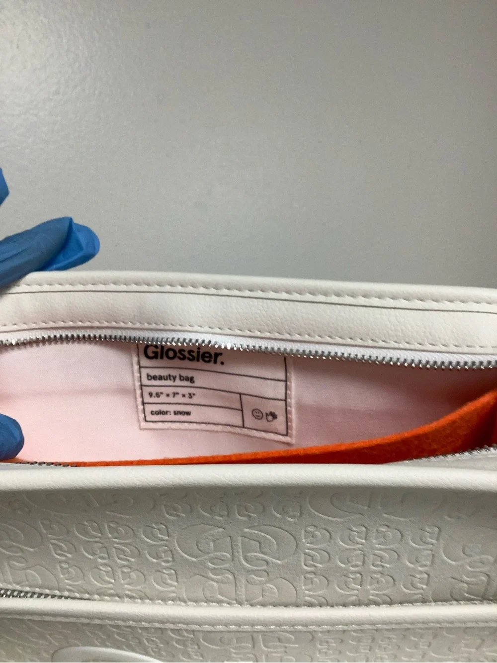 Glossier Limited Edition White Embossed Logo Cosmetic Case w Dust Bag
